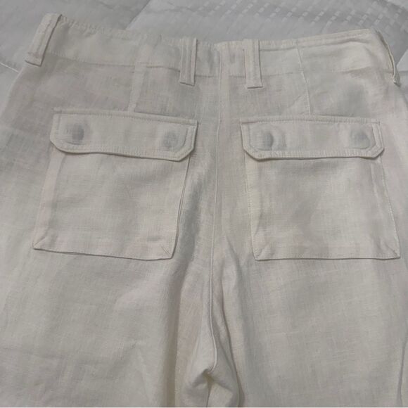 J.Crew Linen Lyocell Utility Pants 6P Ivory Tapered Pocket Front Flat Front - Picture 5 of 10